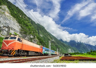 Train Took A Brief Stop At A Small Station Near Taroko National Park In Hualien, Taiwan