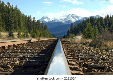 A Train Track In The Canadian Rockies