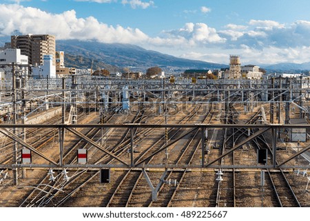 Train track line in Matsumoto Station, Japan