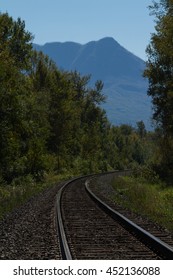 Train track with mountain background