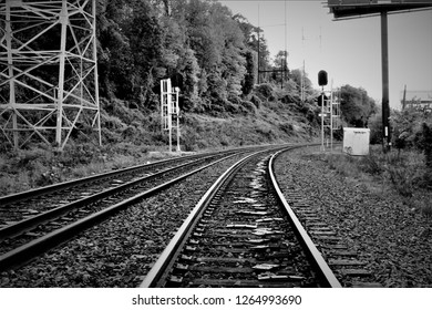 train tracks b&w