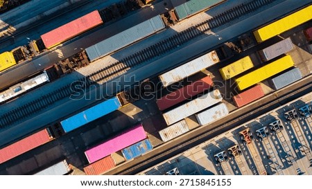 Train tracks , containers, container chassis at logistics hub in Columbus, ohio