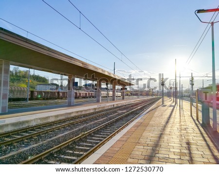 Train tracks perspective view. Transportation mode.