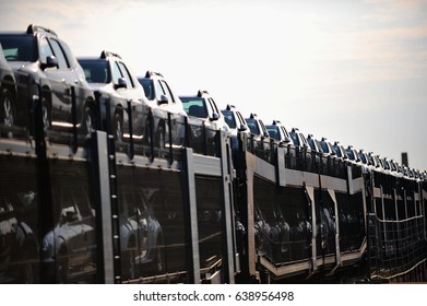 Train transporting cars