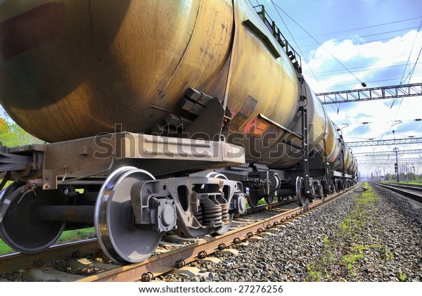 The train transports oil\
in tanks .