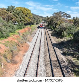 Train travelling through the hills towards the city, Adelaide, South Australia