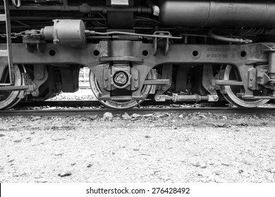 Train wheel in black and white