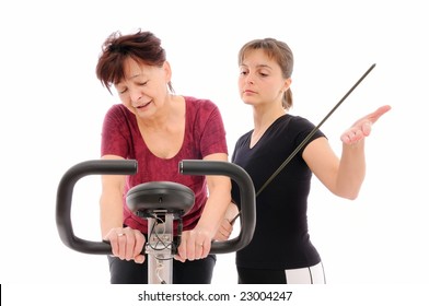 Trainer Forcing Senior Woman To Exercise