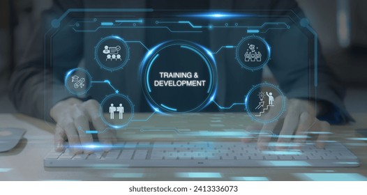 Training and development, human resource management concept. Enhancing employee skills, knowledge and competency. Designing training programs, employee onboarding, providing professional development. - Powered by Shutterstock