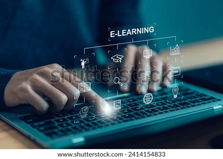 training digital online, e-learning on a laptop. concept lesson learning e-book, library on the internet website, webinar technology, course education. learning icon