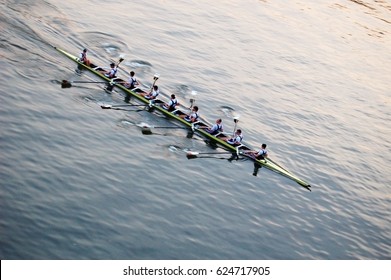 Training on rowing, eight. - Powered by Shutterstock