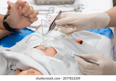 Training Practice Of Umbilical Catheterization Newborn Infant In Labour Room Or Nursery Care Unit In Hospital