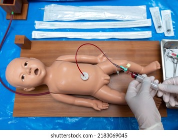 Training Practice Of Umbilical Catheterization Newborn Infant In Labour Room Or Nursery Care Unit In Hospital