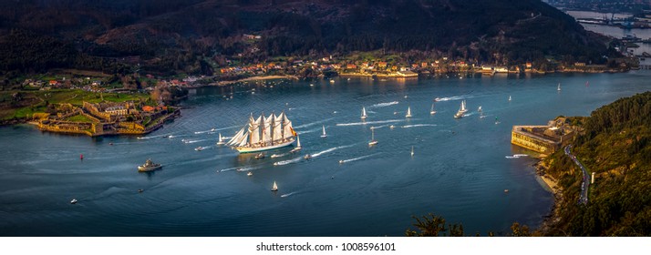 Training Ship Juan Sebastian Elcano Departing The Port Of Ferrol Galicia Spain