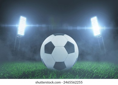 Training stadium with a soccer ball on the grass at night with floodlights. Euro 2024 football championship. World Cup, creative idea - Powered by Shutterstock