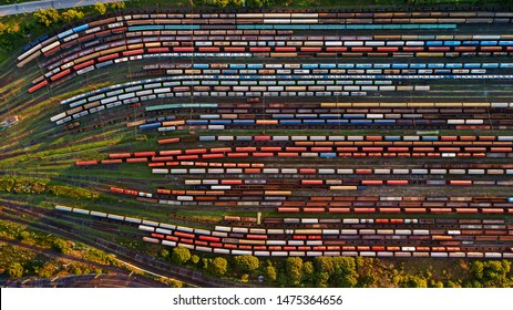 Trains From Above. Europe Transportation. Train Platform Aerial View