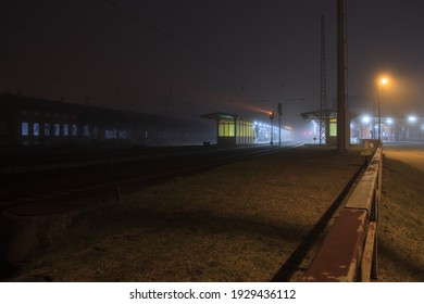 Trainstation Mittweida in foggy night