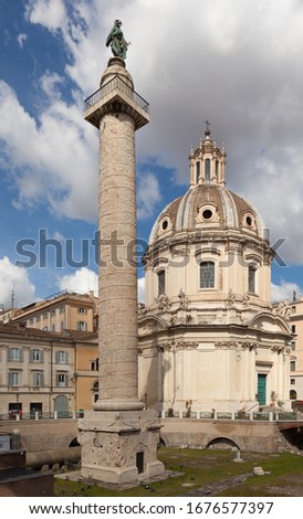 Trajan Column (Colonna Traiana). Roman triumphal column in Rome, Italy.  