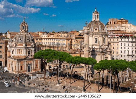 Trajan's column and church of the Most Holy Name of Mary at Trajan Forum, Rome, Italy