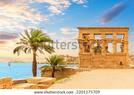 Trajan's Kiosk on the Philae Temple in the Nile, Aswan, Egypt