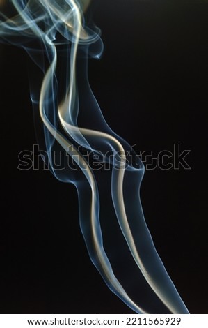 Trajectory of incense smoke in the air showing different shapes. France.