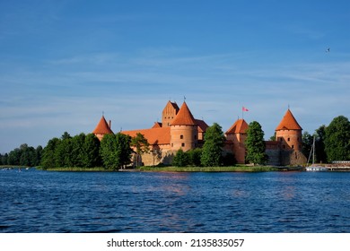 Trakai Island Castle in lake Galve in day, Lithuania. Trakai Castle is one of major tourist attractions of Lituania