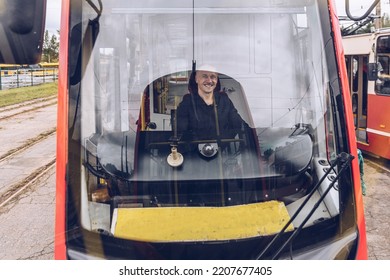 Tram Driver Runs The Tram. Transport