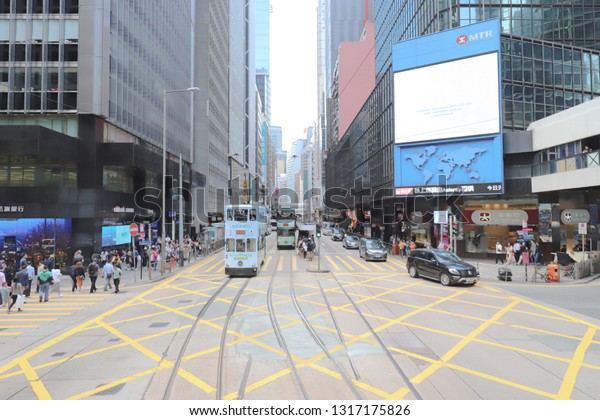 a tram at Hong\
Kong Island, China, Feb 2019