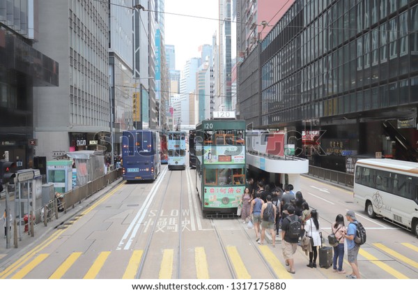 a tram at Hong\
Kong Island, China, Feb 2019
