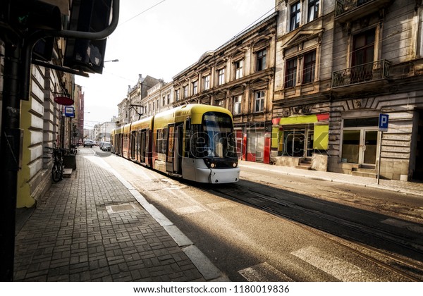Tram\
in Lodz City at the Sunset Time - Street\
Photography