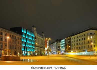 Tram On Brno Square At Night