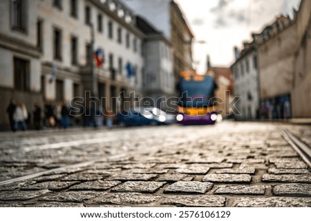 Similar – Image, Stock Photo Prague city historical streetcar driving through picture