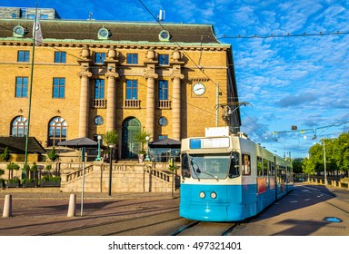 Tram on a street of Gothenburg in Sweden