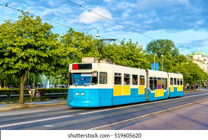 Tram on a street of Gothenburg in Sweden