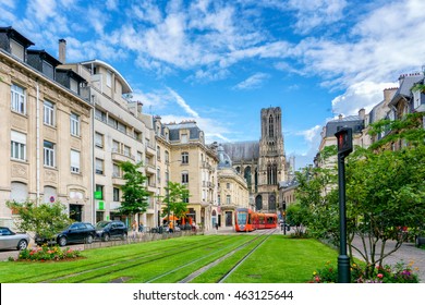 Tram On The Streets Of Reims, France