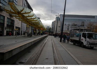 Tram Stop Exchange Square At Manchester England 7-12-2019