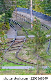 Tram Tracks On An Elevated Overpass On An Autumn Day