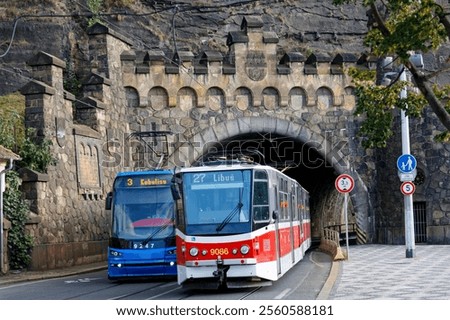 Similar – Image, Stock Photo Prague city historical streetcar driving through picture