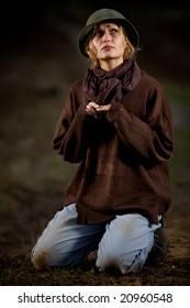 Tramp is kneeling.
