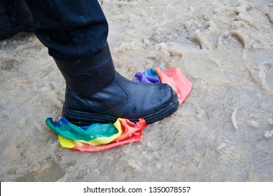 Trampling Of LGBT Flag In Dirt By Radical Homophobe.