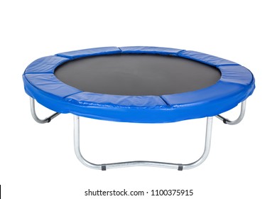Trampoline for children and adults for fun indoor or outdoor fitness jumping on white background. Blue trampoline Isolated  - Shutterstock ID 1100375915