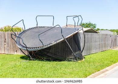 Trampoline damaged and flipped during severe storm