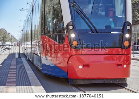 Tramway tram on Euorpean street tracks.