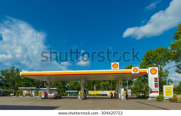 Trang, 30 june 2015: Shell gas station in Trang\
Muang district, Trang province, Thailand. Royal Duch Shell is\
largest oil company in the\
world