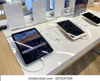 Trang, Thailand December - 6, 2020 : New release ipad with installed applications for sell and installment at distribution center