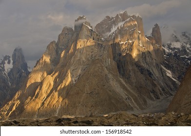 Trango Towers In Clouds