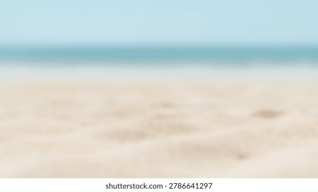 A tranquil beach scene featuring a sandy shoreline meeting the calm, turquoise ocean under a clear, blue sky. The image evokes peace and relaxation.