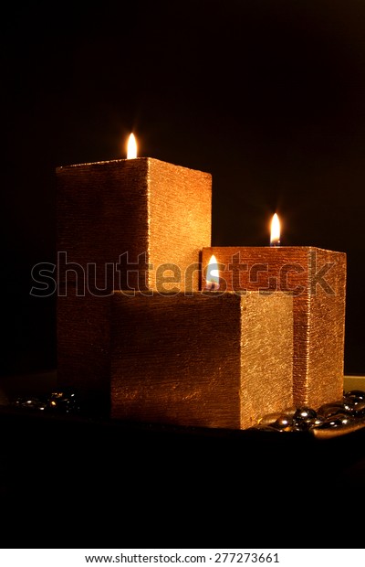 Tranquil Candles Pebbles On Decorative Plate Stock Photo Edit Now