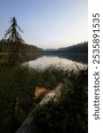 Tranquil early morning lake landscape in Seitseminen National Park, Ylojarvi, Finland