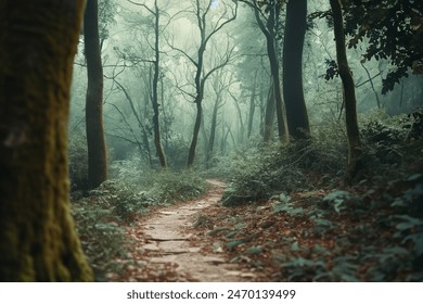 Tranquil forest path leads to mysterious adventure - Powered by Shutterstock